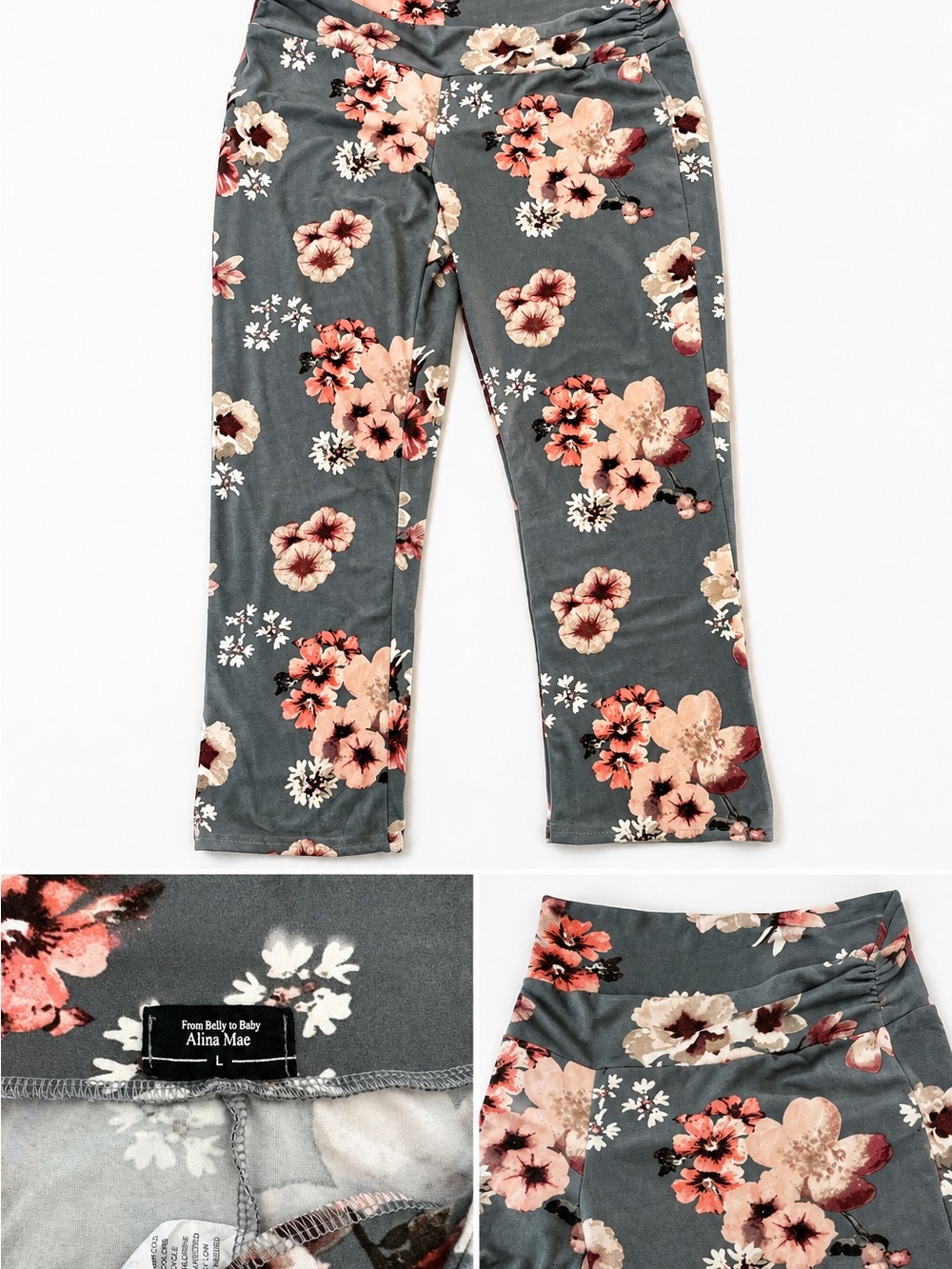 Alina Mae Women's Gray Floral Leggings - Pink Floral Print